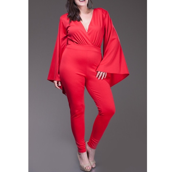 red skinny leg jumpsuit